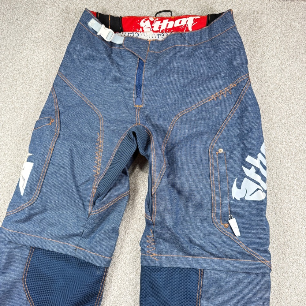 Thor Static Motocross Pants Mens 32 Blue Denim Look Convertible MX Riding Gear